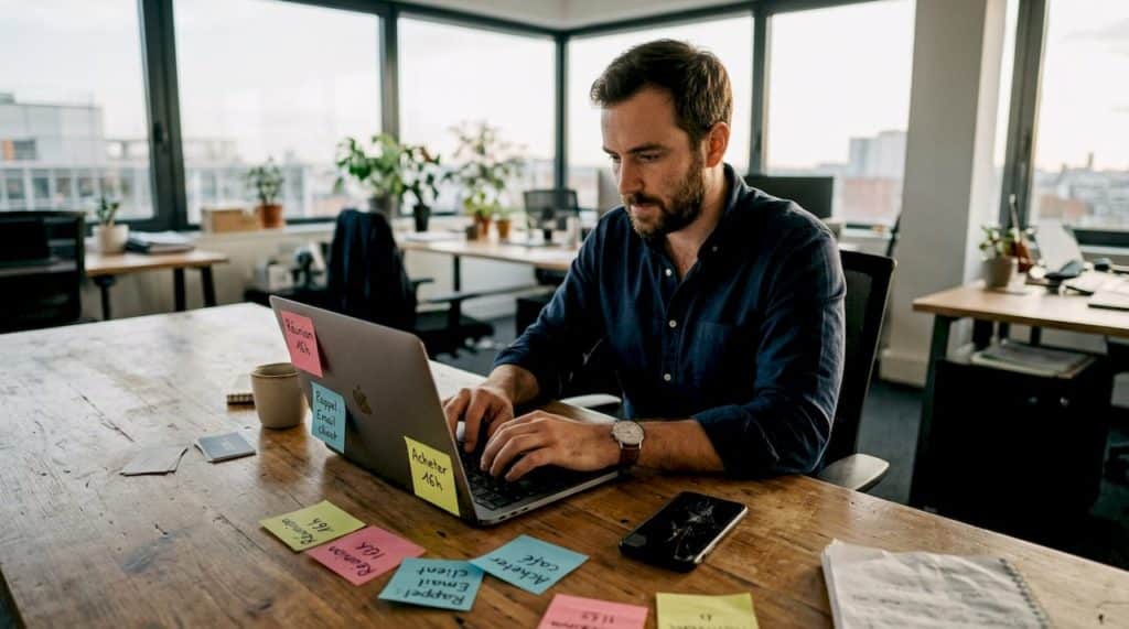 Expert en référencement, plongé dans l’analyse de ses campagnes devant son écran.