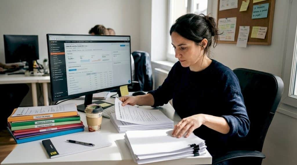 Installé à son bureau, l’analyste SEO passe en revue ses listes de tâches pour optimiser le référencement.