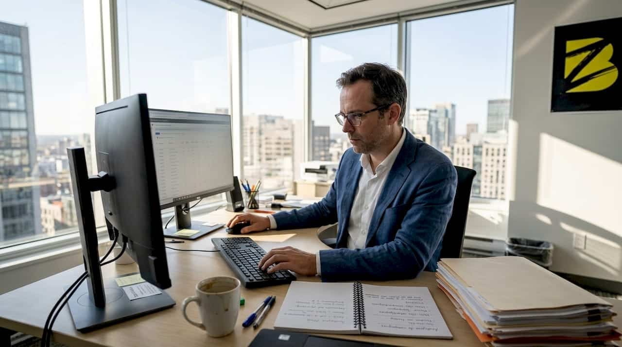 Spécialiste Google Ads en pleine séance de travail à son bureau