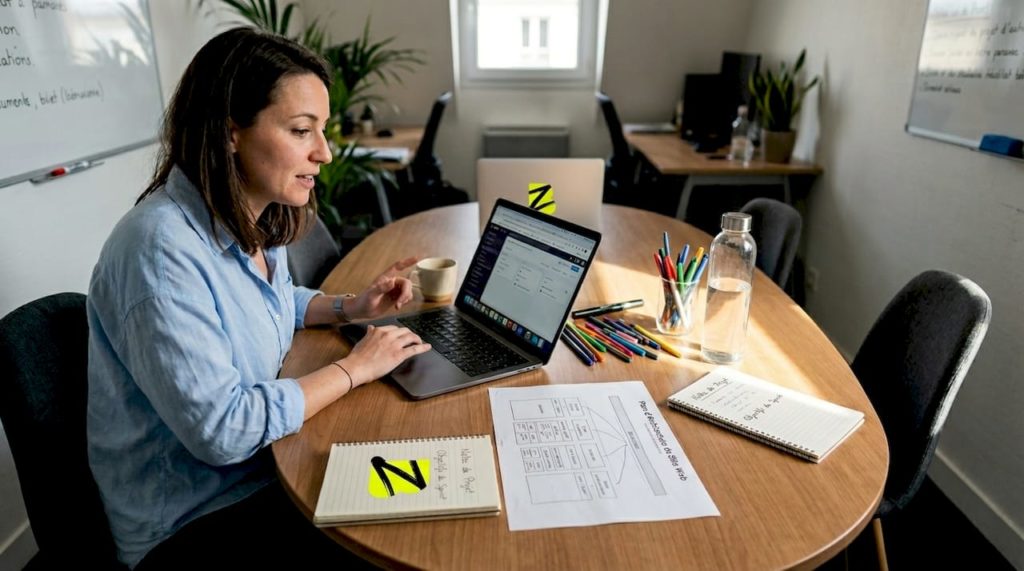 Un chef de projet réunit son équipe en salle de réunion pour organiser le lancement d’un nouveau site web.