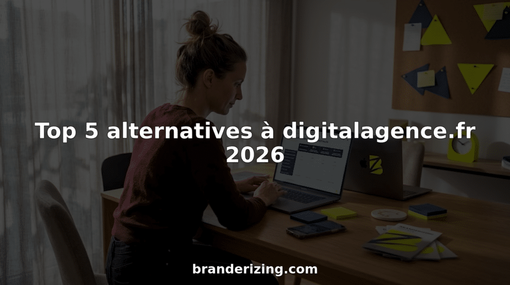 Installée à son bureau à la maison, une femme passe en revue différentes agences digitales sur son ordinateur portable afin de faire le meilleur choix.