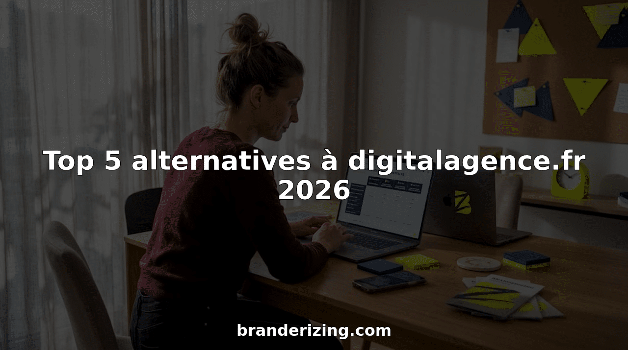 Installée à son bureau à la maison, une femme passe en revue différentes agences digitales sur son ordinateur portable afin de faire le meilleur choix.