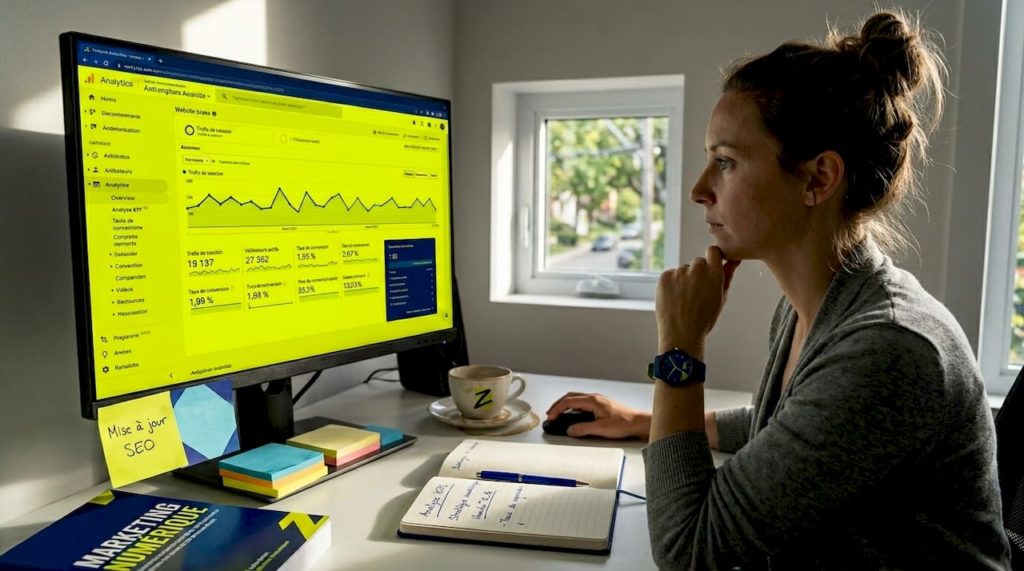 Un professionnel en train d’analyser la présence en ligne depuis son bureau