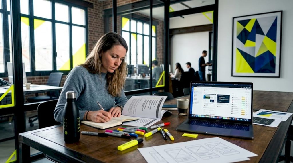 Chef de projet web en train de passer en revue la liste des points à vérifier pour le site.