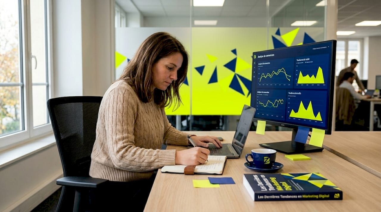 Un analyste web en pleine analyse de site, concentré devant son ordinateur pour réaliser un audit détaillé.