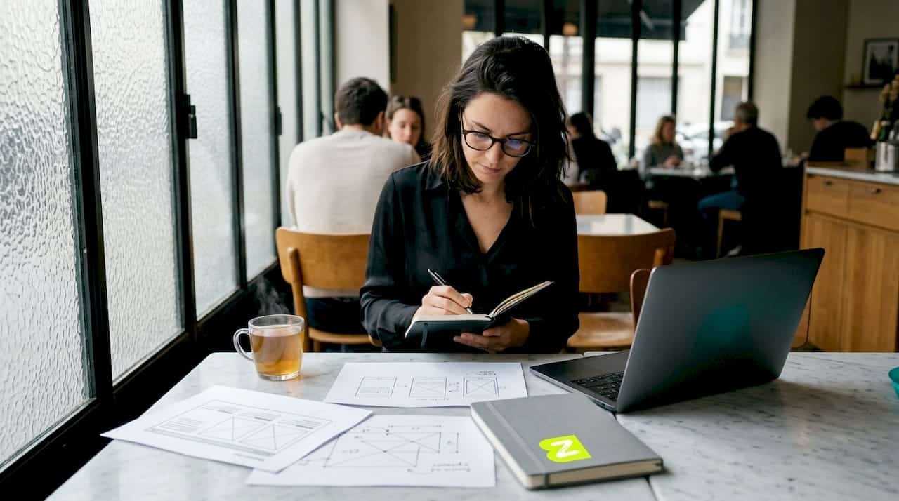 Une cheffe d’entreprise analyse les différents types de sites web depuis son bureau.