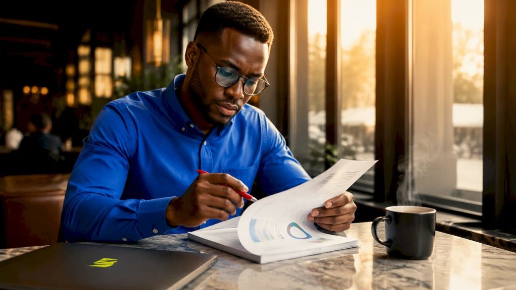 Un responsable marketing analyse les indicateurs clés de performance sur son poste de travail.