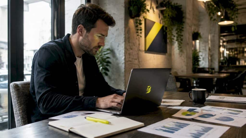 Un spécialiste du marketing analyse les chiffres de conversion pour optimiser les performances des campagnes.