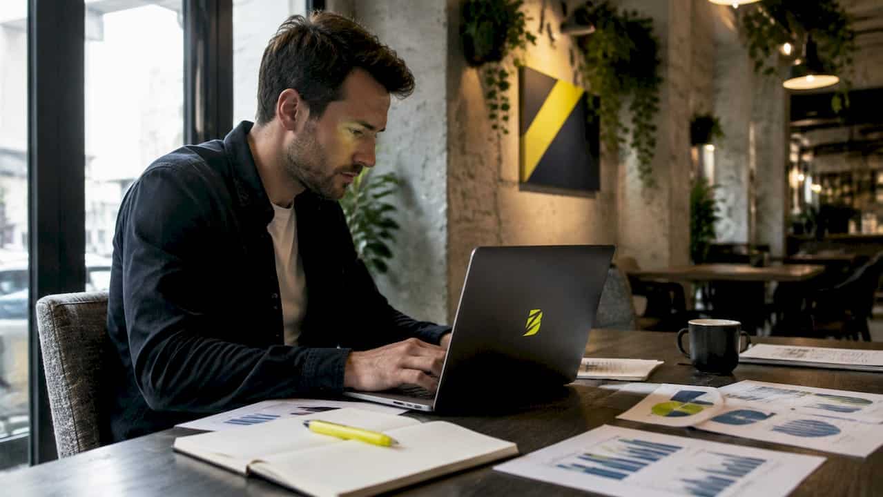 Un spécialiste du marketing analyse les chiffres de conversion pour optimiser les performances des campagnes.
