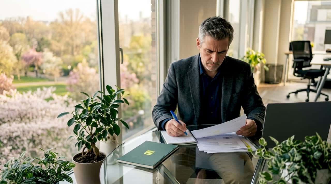 Un expert en stratégie de marque en train d’analyser des supports de communication