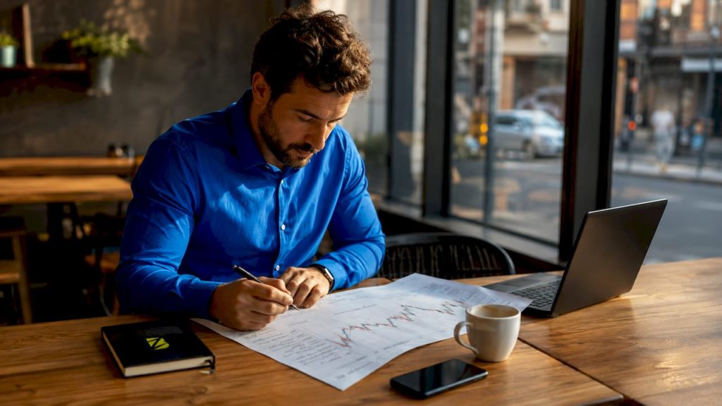 Un professionnel du marketing en train d’analyser les performances et le retour sur investissement d’une stratégie digitale à partir d’un graphique.
