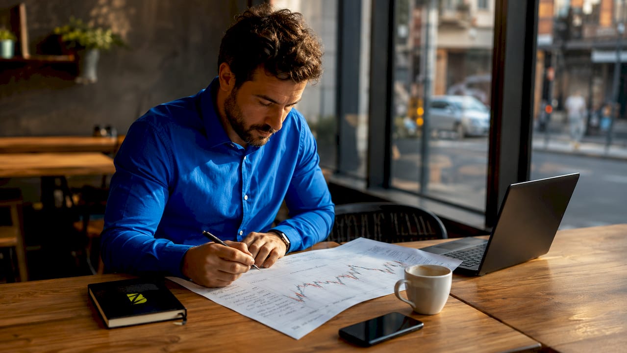 Un professionnel du marketing en train d’analyser les performances et le retour sur investissement d’une stratégie digitale à partir d’un graphique.