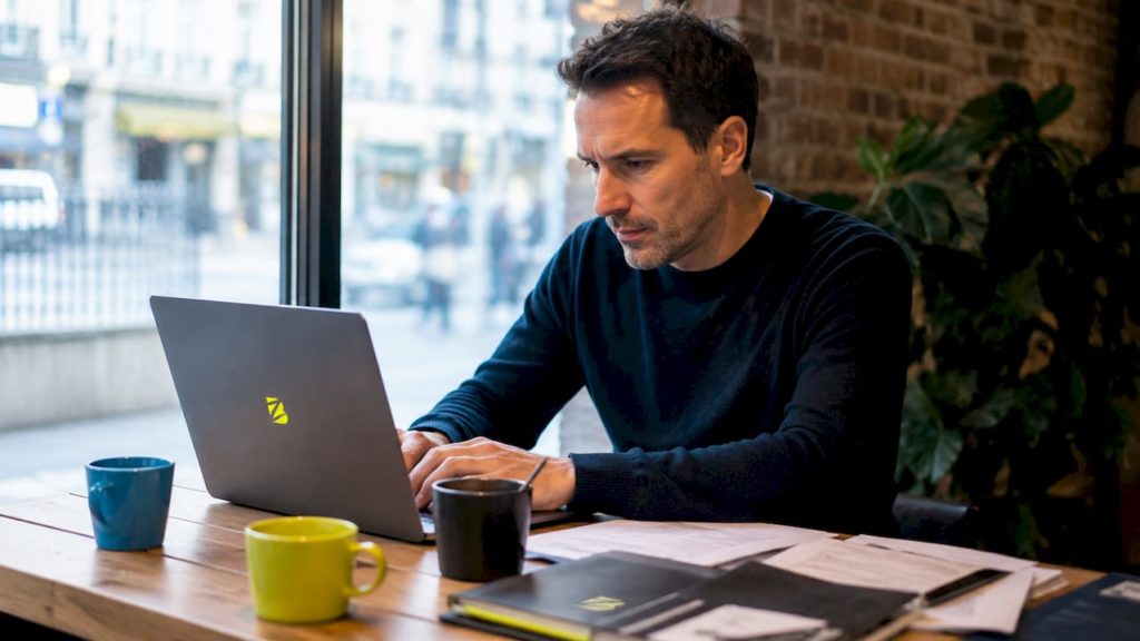 Créateur d'entreprise en train de développer le site web de sa PME