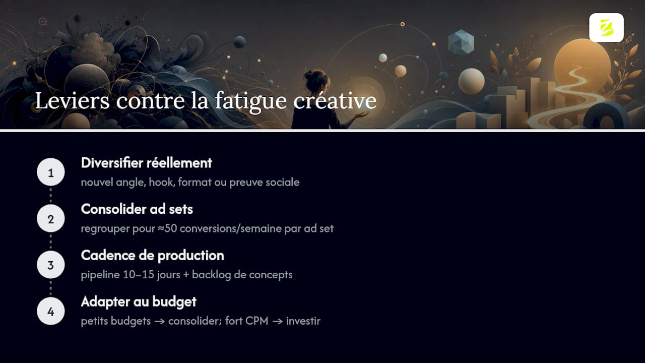 Schéma présentant trois stratégies pour gérer la fatigue créative