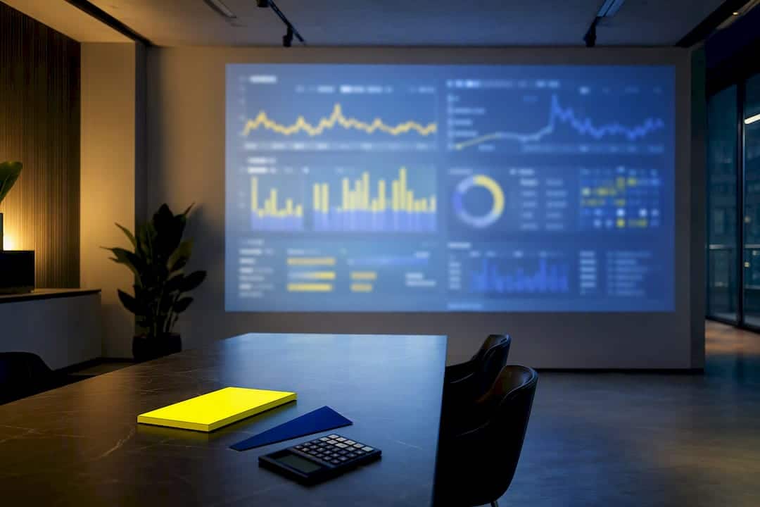Salle d’analyse marketing avec graphiques de données