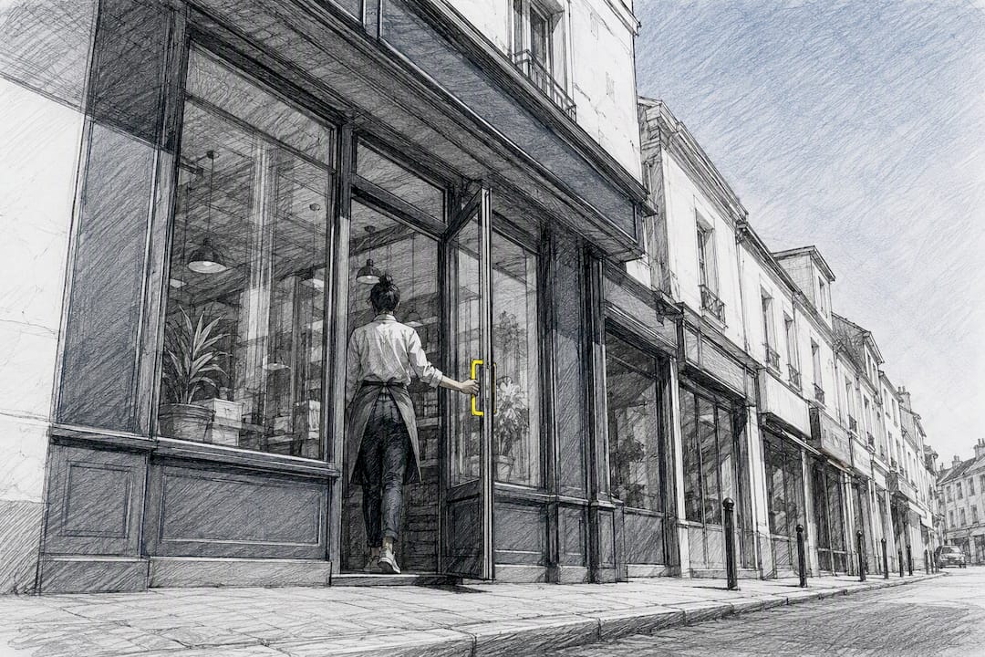 Façade d'une petite entreprise dans une rue du quartier