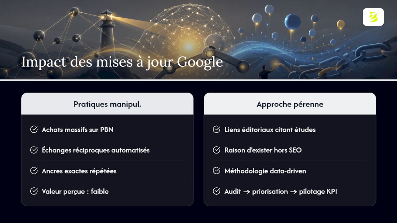 Quel est l'impact des mises à jour Google sur les stratégies de liens ? — overview diagram