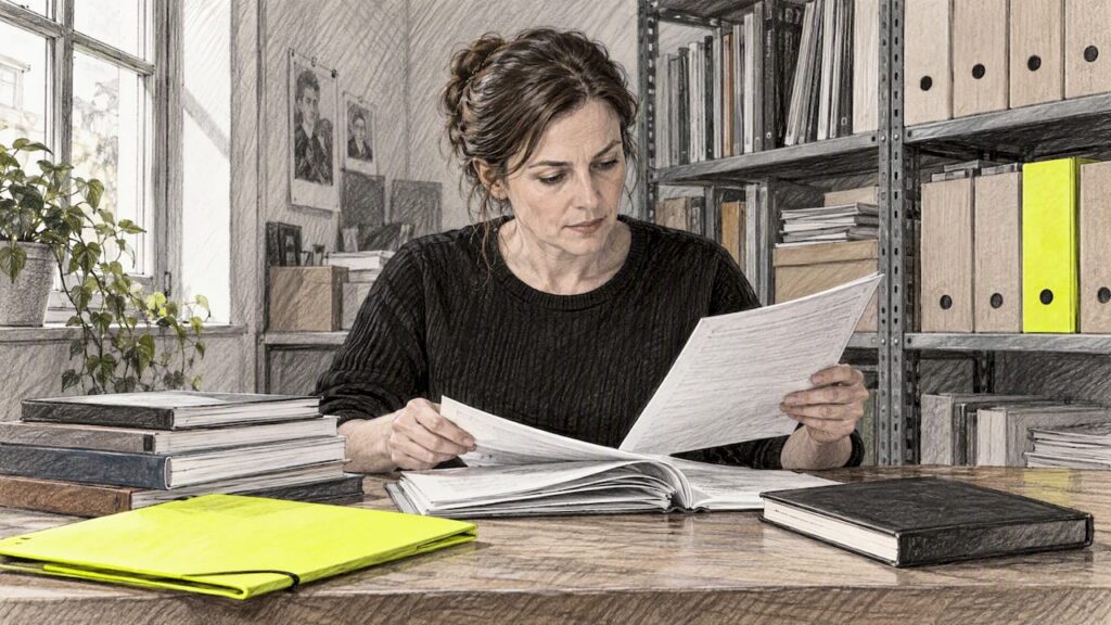 Éditrice qui vérifie les sources d’un contenu
