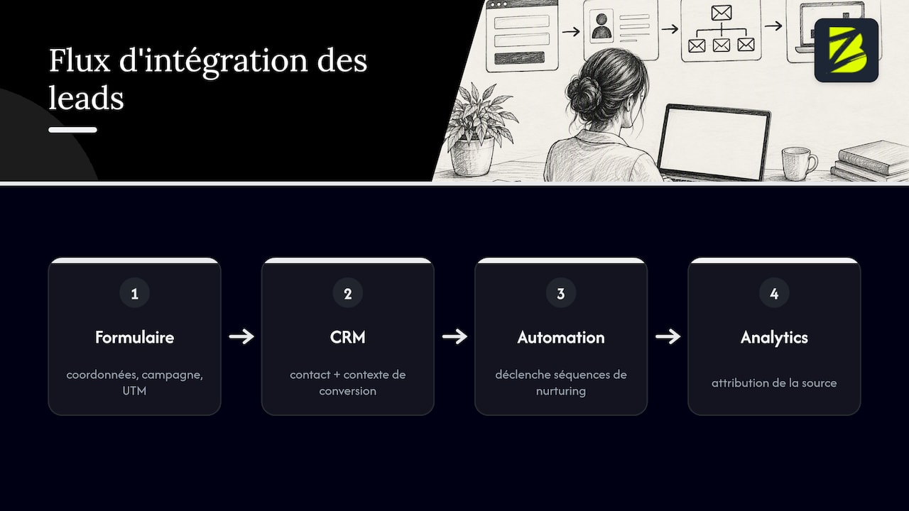 Flux du formulaire vers le CRM, nurturing et analytics