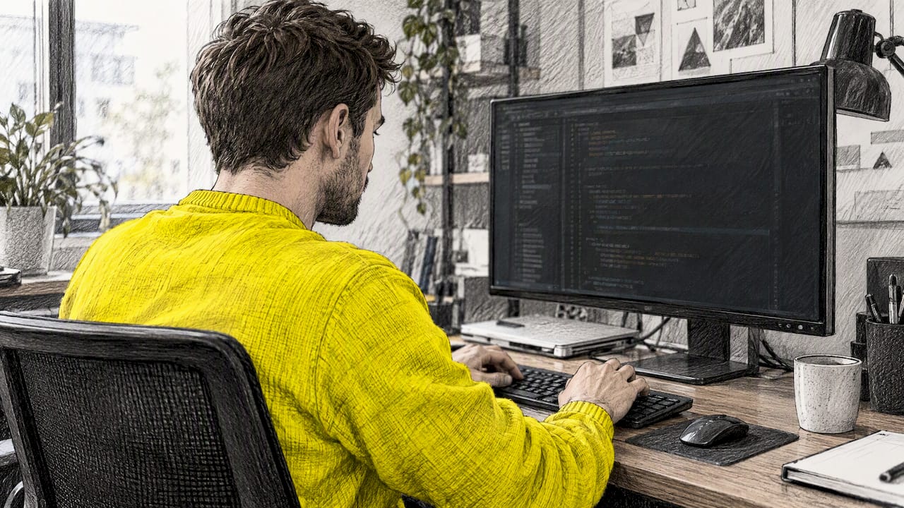 Développeur en train de modifier un bloc de code JSON-LD