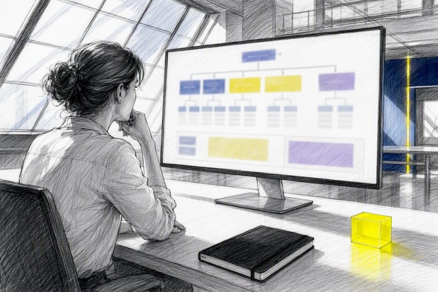 Analyste étudiant une architecture e-commerce