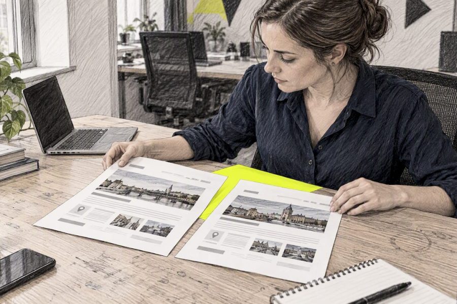 Deux pages locales affichées côte à côte sur un bureau