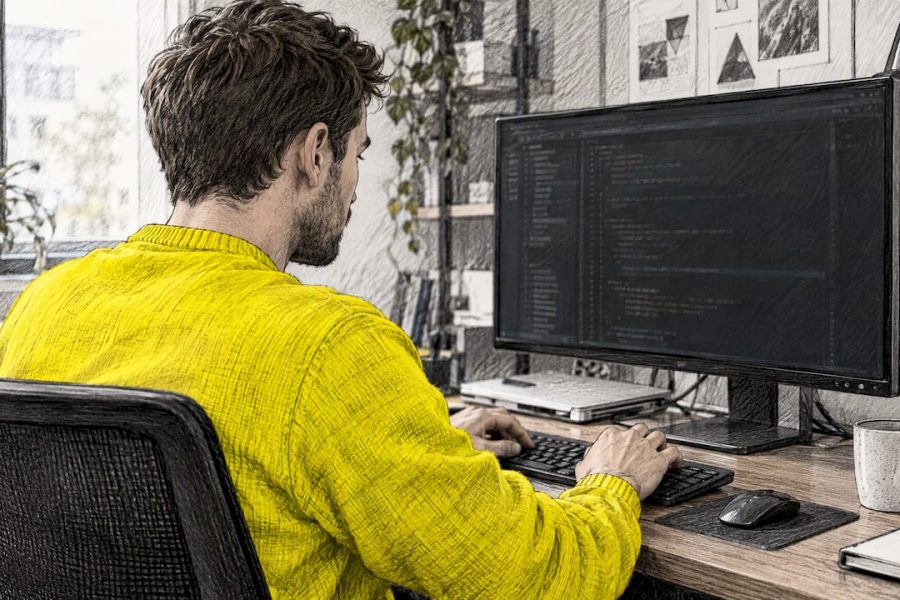 Développeur en train de modifier un bloc de code JSON-LD