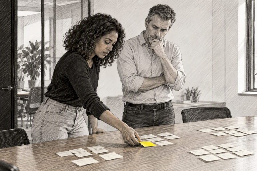 Chefs de marketing analysant différents positionnements de marque